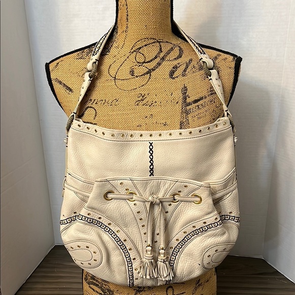 COLE HAAN CREAMY IVORY VILLAGE GROMMET HOBO SHOULDER BAG - Picture 1 of 17